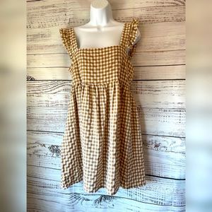 Stone Gingham Ruffle Sleeve Smock Dress by Boohoo